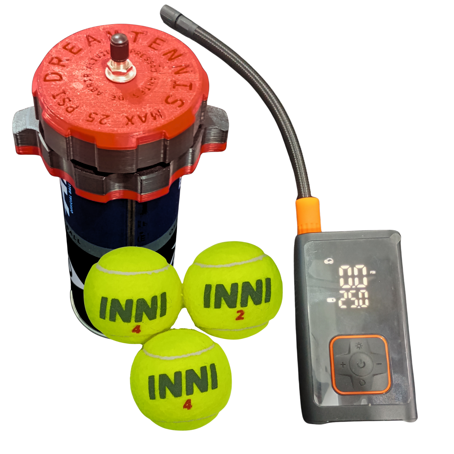 Pressurizador de bolas de tênis Rubronegro com 3 bolas e bomba automática